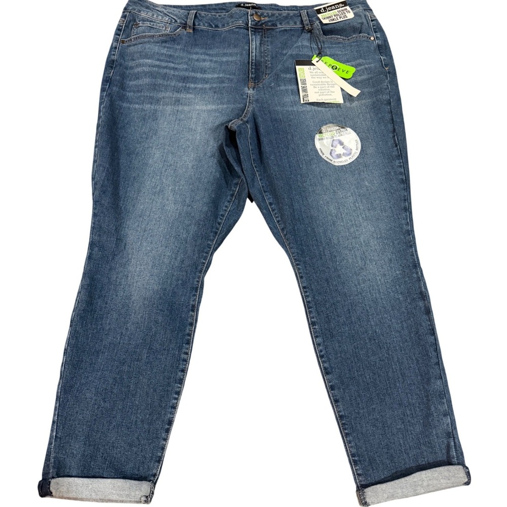 d.jeans Recycled Denim Skinny Rolled To Ankle Plus Jeans Blue 22W New
